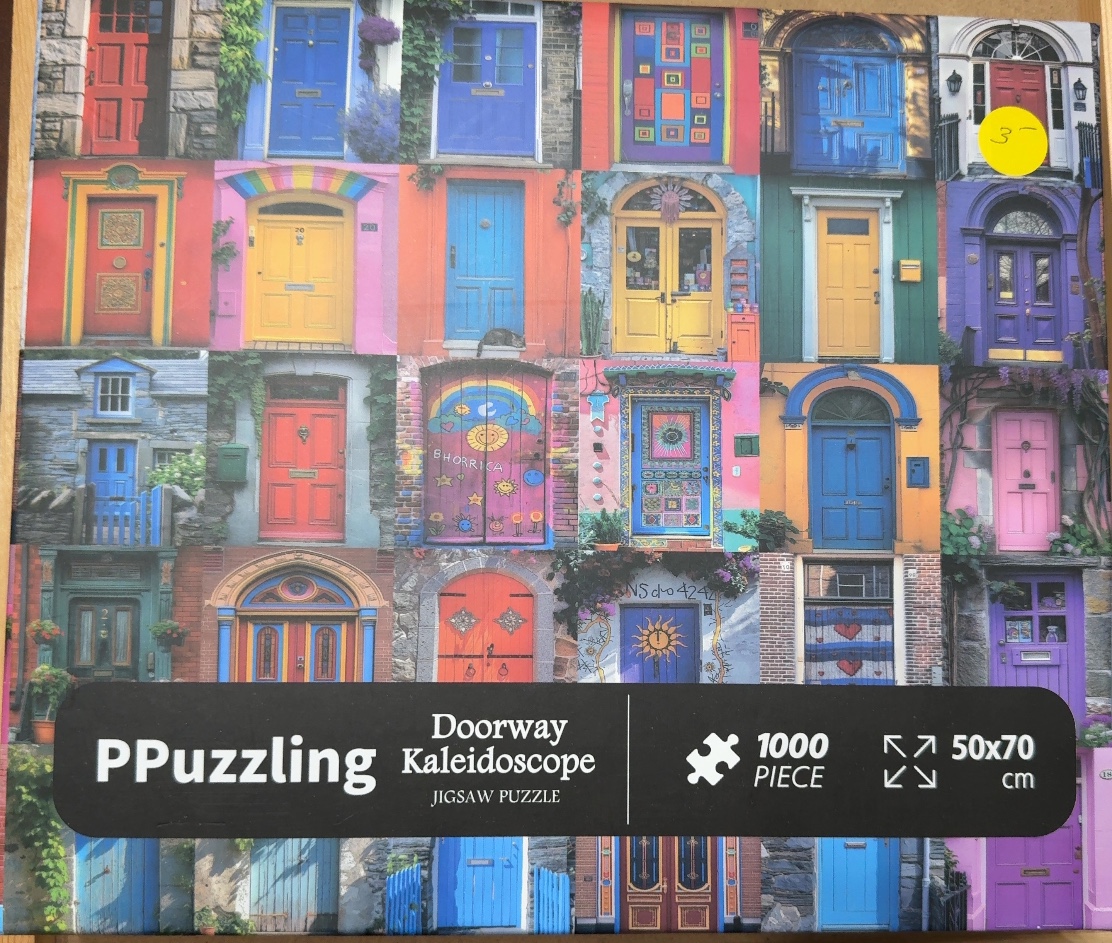 A collage of various colorful front doors in a grid pattern.