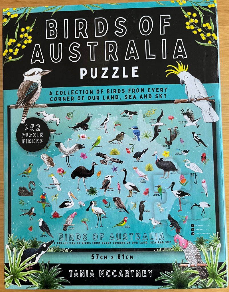 An illustrated map of Australia featuring diverse native birds scattered across the continent.