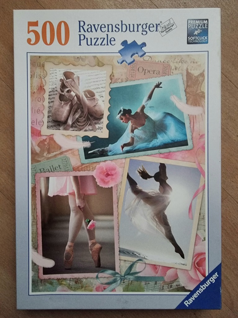 A collage of ballet-themed photographs featuring ballet slippers and dancers on a vintage-style background.