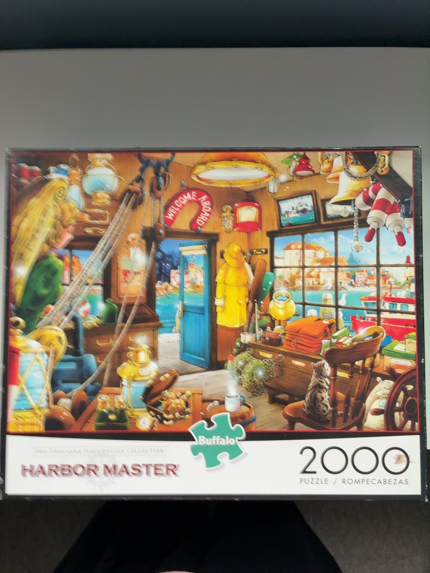 An illustration of a cozy, cluttered harbor master
