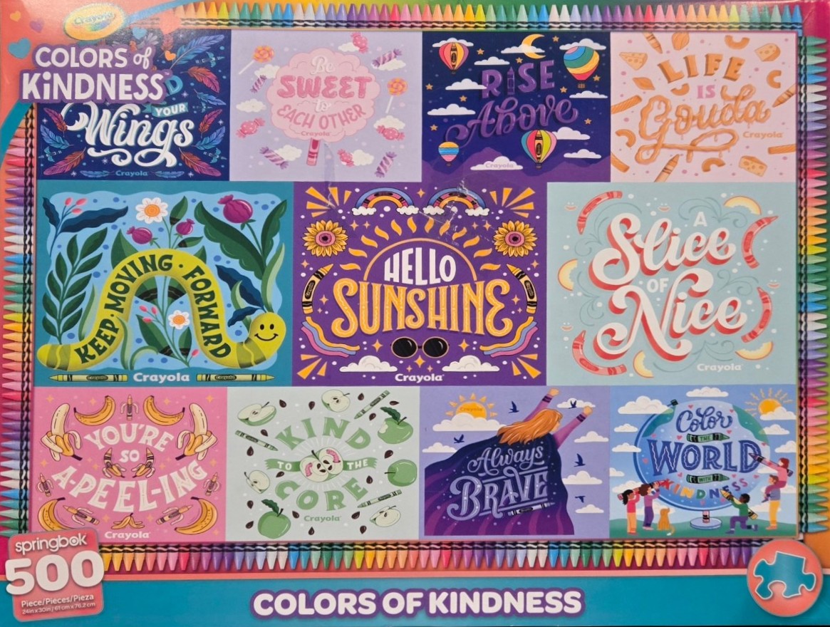 A collage of ten colorful, positive illustrations featuring inspirational phrases and whimsical art designs.