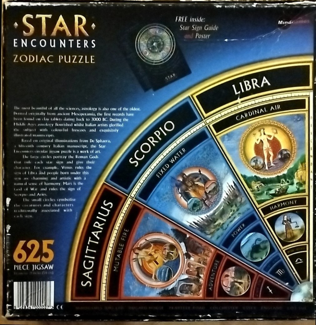 Circular zodiac chart graphic featuring segments for Libra, Scorpio, and Sagittarius with mythological illustrations.