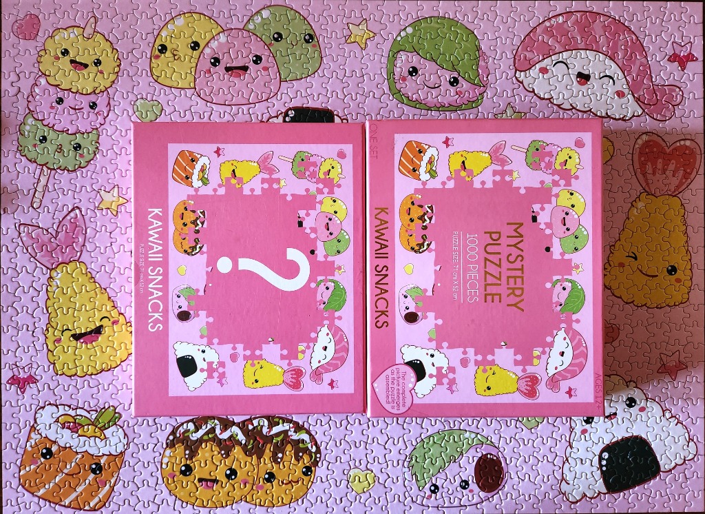 Kawaii snacks illustration featuring cute anthropomorphic food items in pink, yellow, and green.