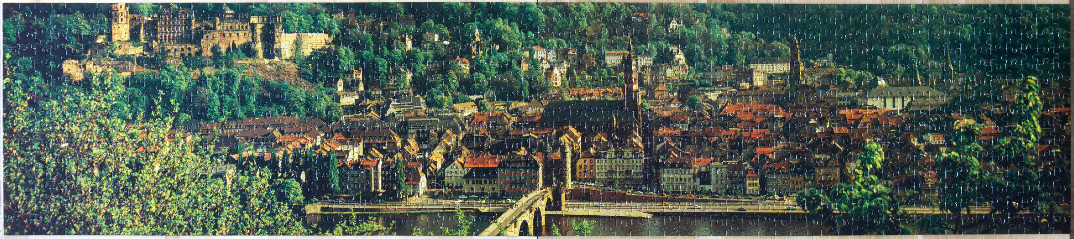 Panoramic view of the Heidelberg cityscape and castle in Germany at sunset