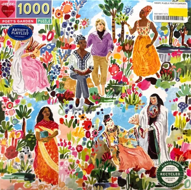 Illustration of several diverse women reading and writing in a vibrant, stylized floral garden.