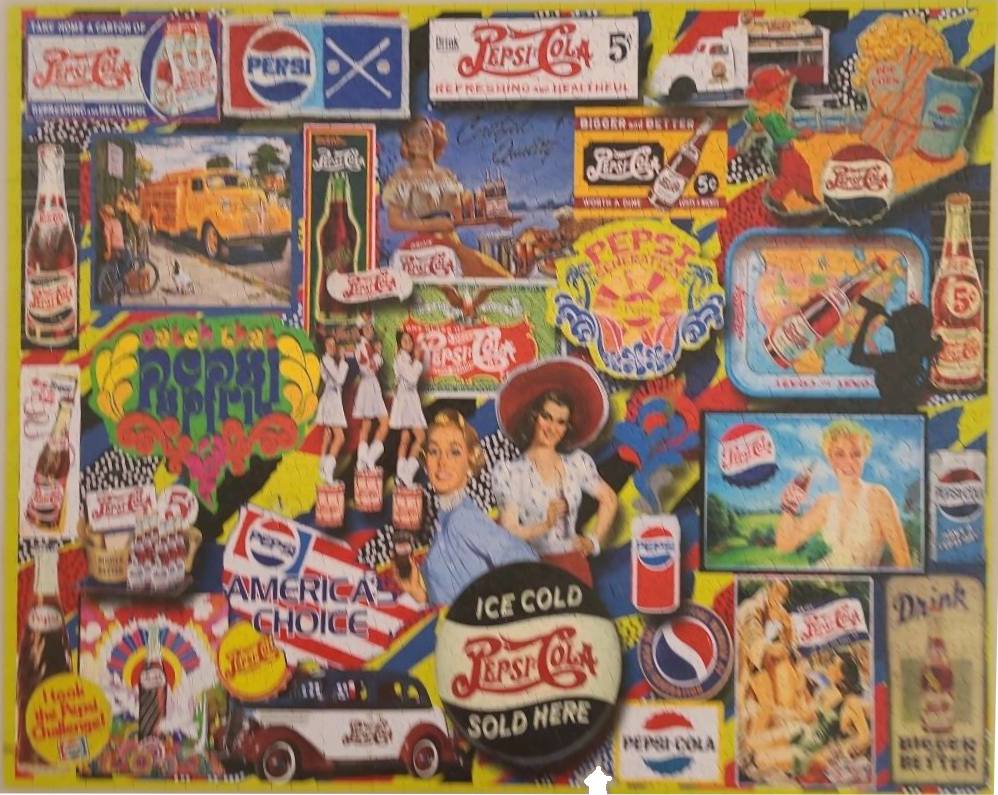 A collage of vintage Pepsi-Cola advertisements, signs, and imagery.