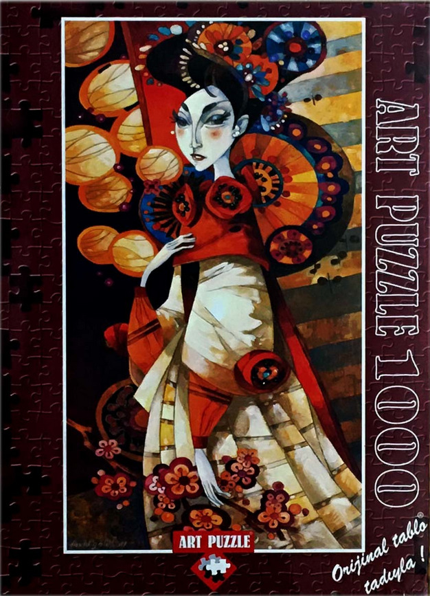 Stylized illustration of a woman in an ornate traditional-inspired gown, featuring warm gold, red, and deep black tones.