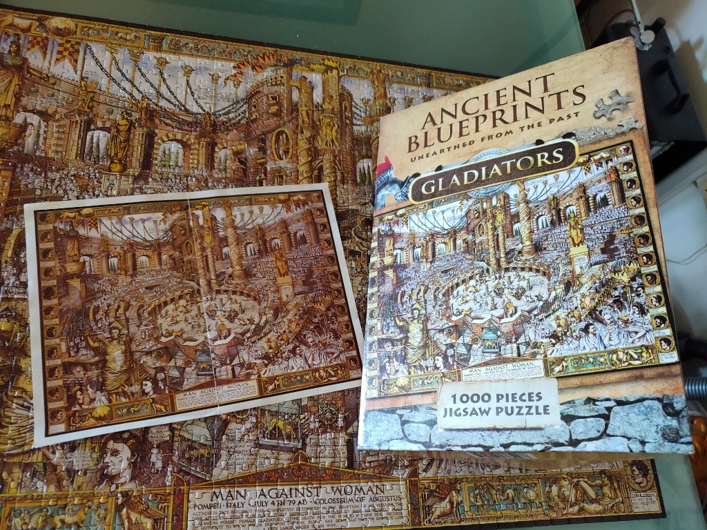 Detailed historical illustration of an ancient Roman gladiatorial arena with spectators and combatants.