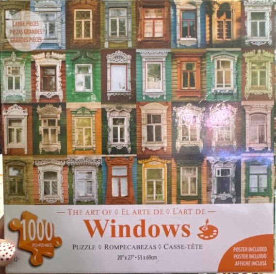A collage of various colorful Russian-style wooden windows with intricate white carvings.