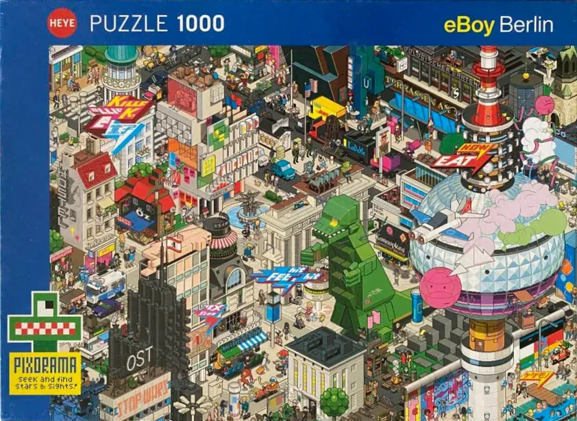 An isometric pixel-art cityscape of Berlin filled with famous landmarks and quirky characters.