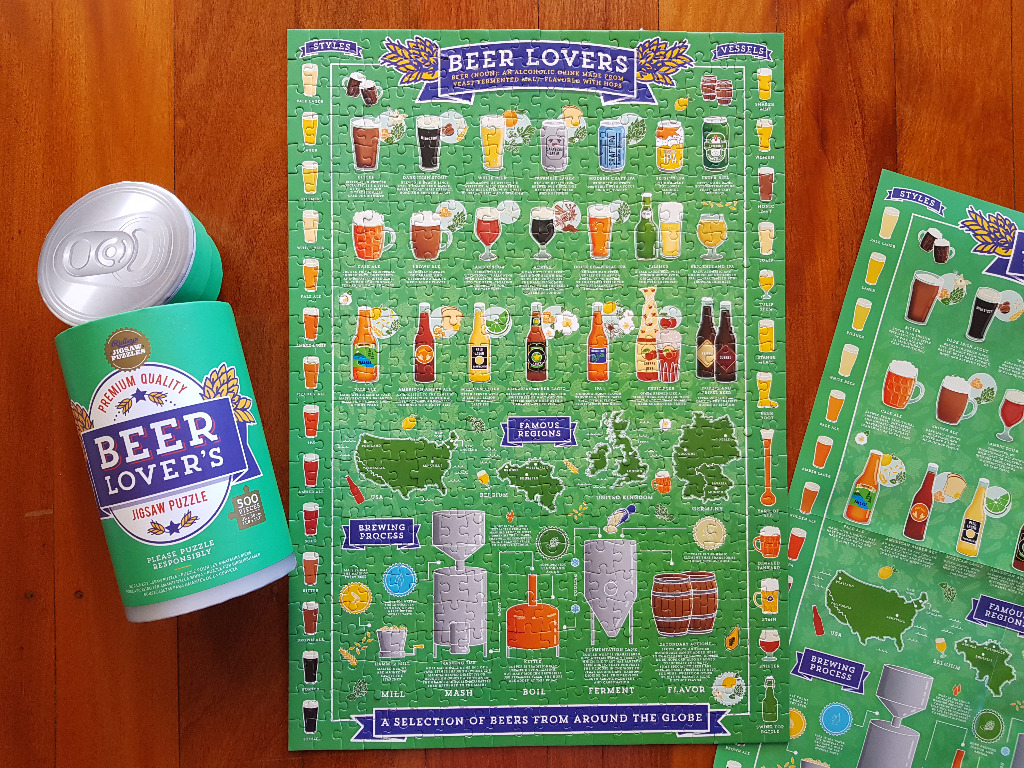 An infographic-style illustration detailing various beer styles, brewing methods, and famous brewing regions.