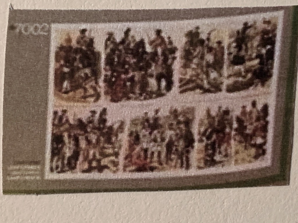 Grid of sepia-toned historical illustrations showing groups of figures in 18th-century attire.