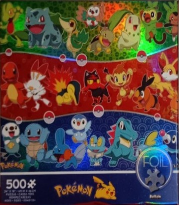 A holographic illustration of numerous colorful cartoon creatures arranged by color in three distinct horizontal bands.