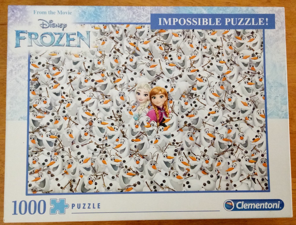 A dense crowd of cartoon snowmen with Elsa and Anna peeking through at the center.
