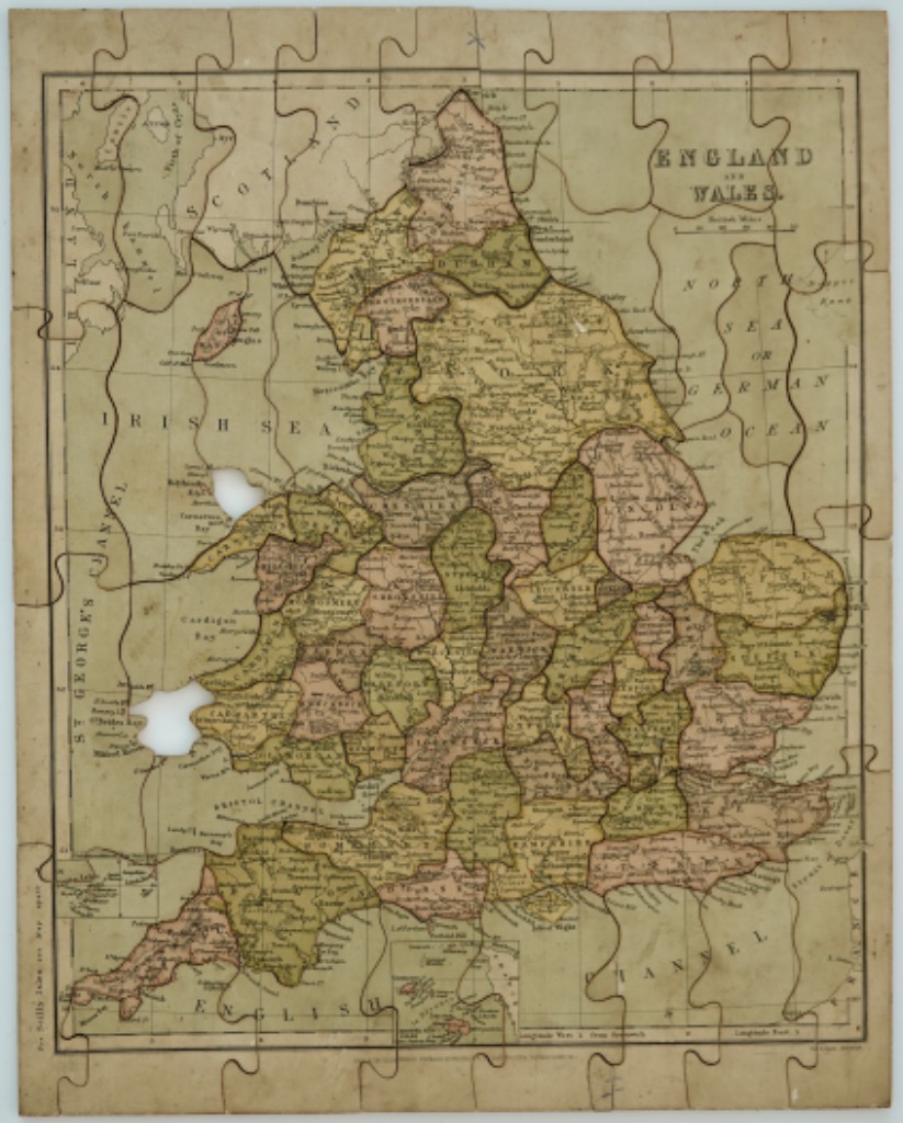Antique map of England and Wales with a sepia color palette and county divisions.