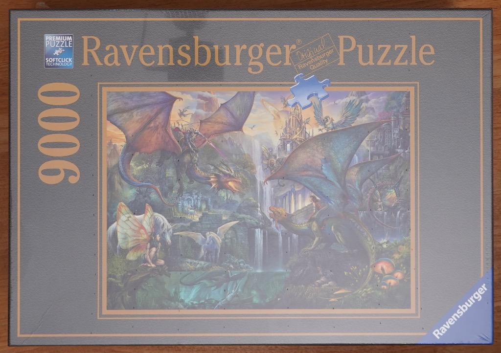 A fantasy illustration featuring dragons, unicorns, and fairies in a lush, magical kingdom with waterfalls.