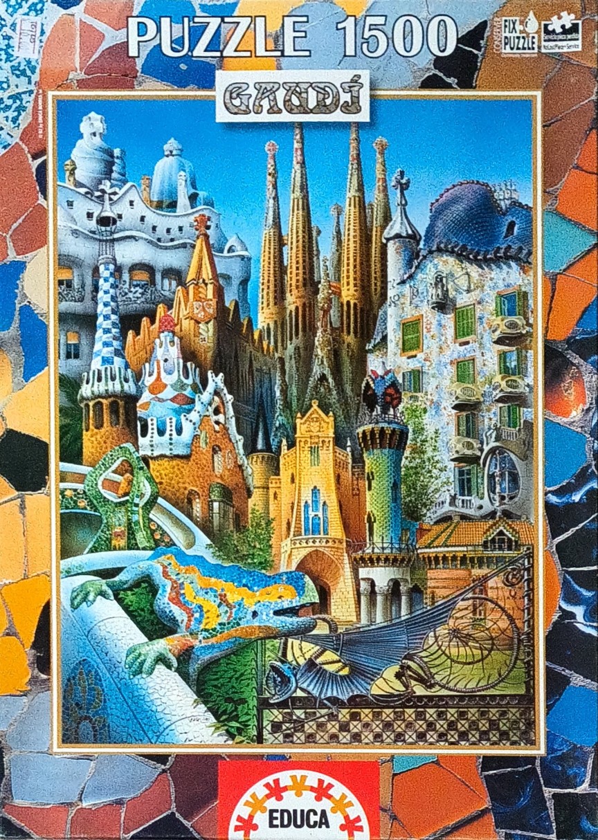 Collage of Antoni Gaudí’s iconic architectural works in Barcelona featuring the mosaic lizard and Sagrada Família.