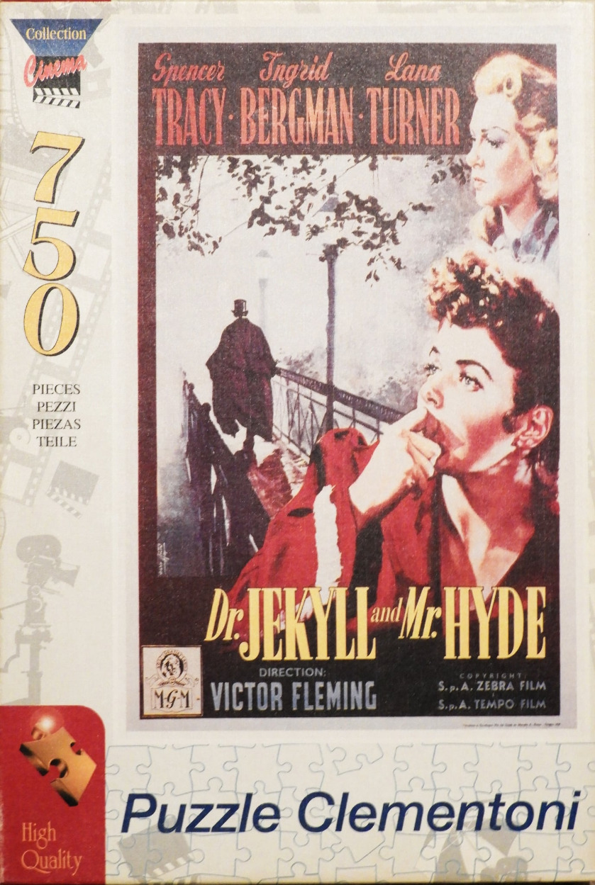 A vintage film poster featuring Spencer Tracy, Ingrid Bergman, and Lana Turner for the film Dr. Jekyll and Mr. Hyde.