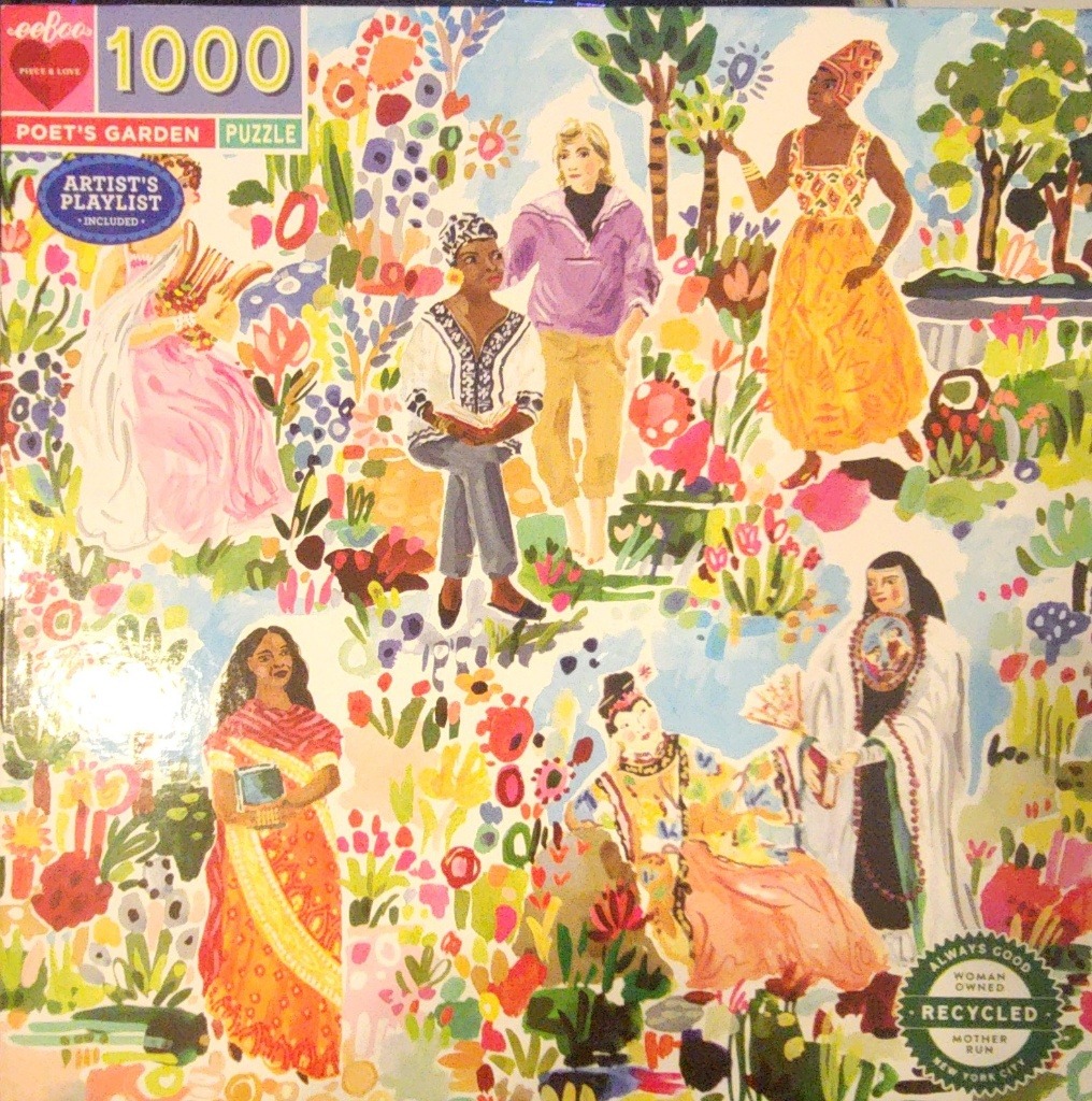 A whimsical illustration of diverse women relaxing and reading in a vibrant, stylized garden filled with colorful flowers.