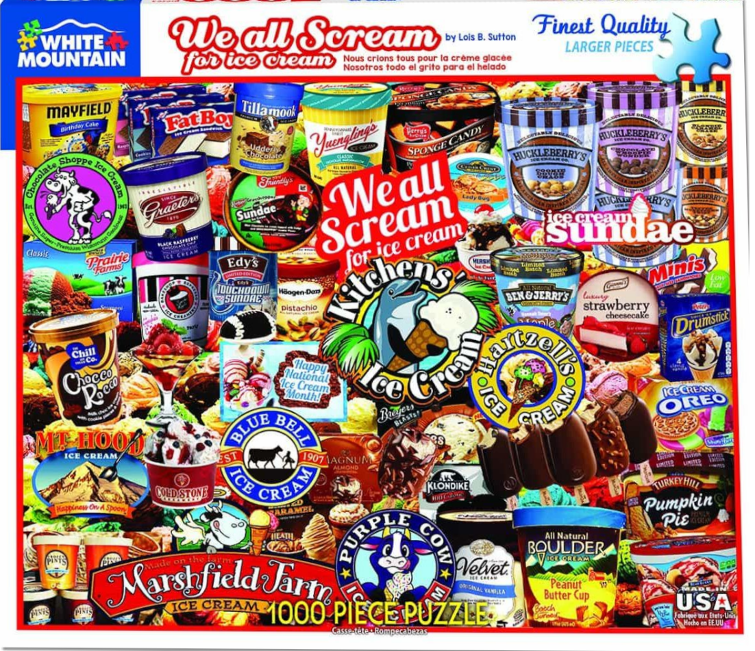 A colorful collage of various ice cream brands, tubs, and logos.