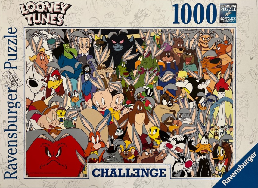 Cartoon collage of dozens of Looney Tunes characters wearing Bugs Bunny ears.