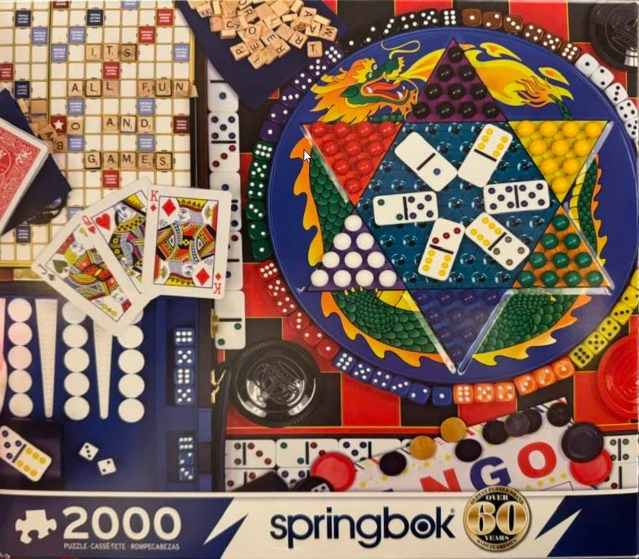 A collage of various board games including Chinese checkers, Scrabble, playing cards, and dice.