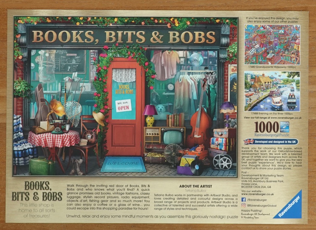 A whimsical illustration of a charming shop storefront filled with vintage items and books.
