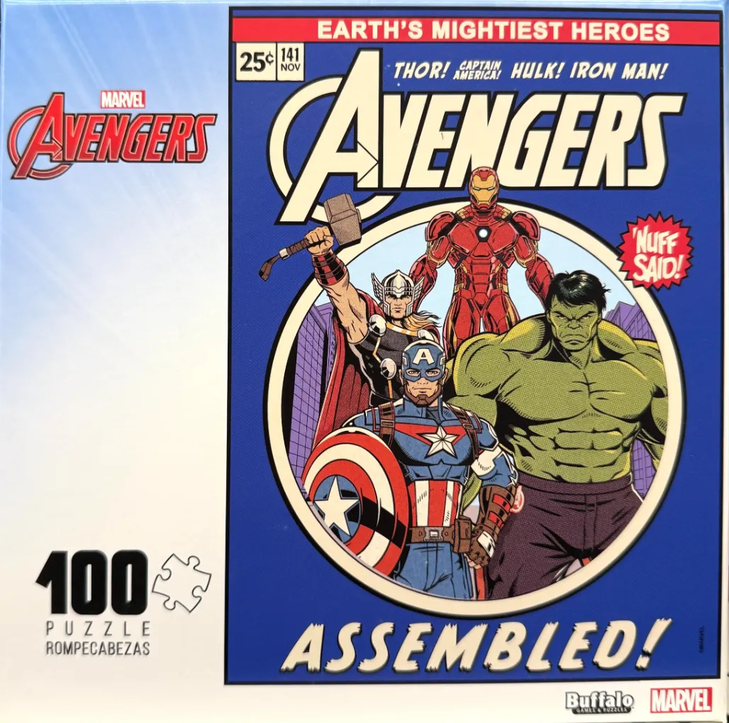 Vintage-style comic book cover featuring Thor, Iron Man, Captain America, and the Hulk.