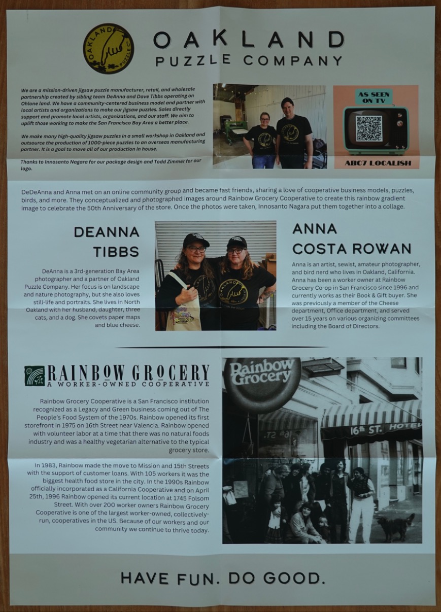 An informational layout featuring text, photographs of people, and historical images of a grocery cooperative.