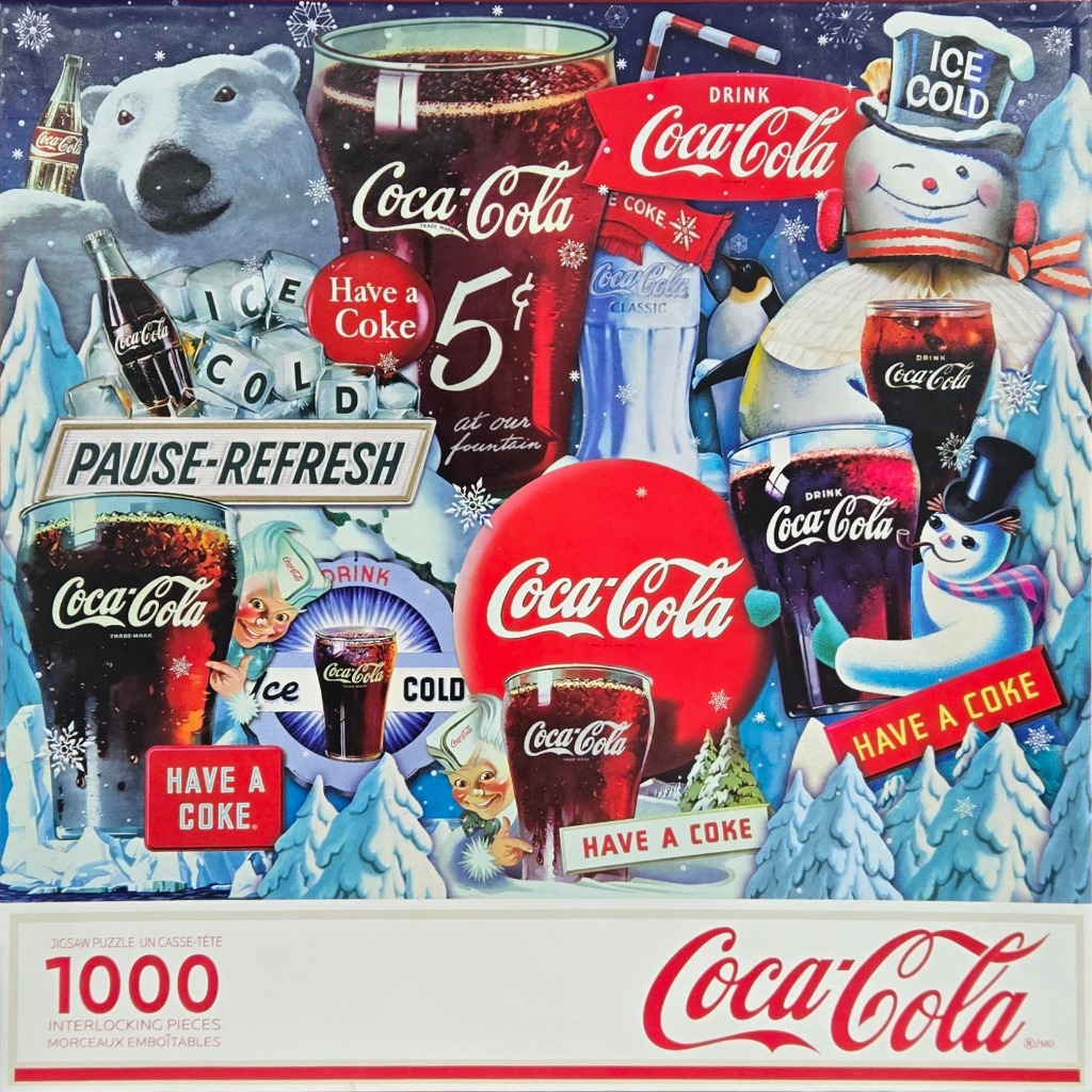 Collage of nostalgic Coca-Cola holiday imagery featuring polar bears, snowmen, and glasses of soda