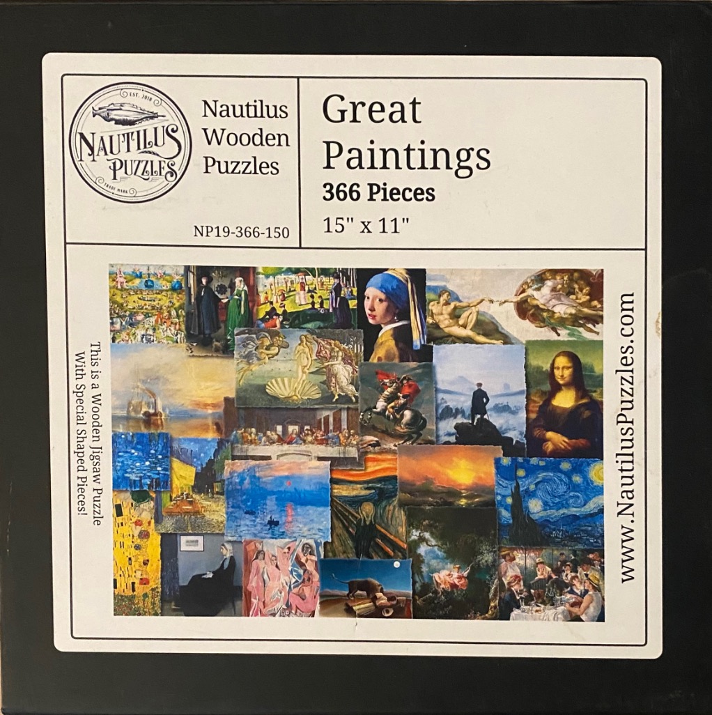 A collage of famous historical paintings including The Mona Lisa, Starry Night, and The Scream.