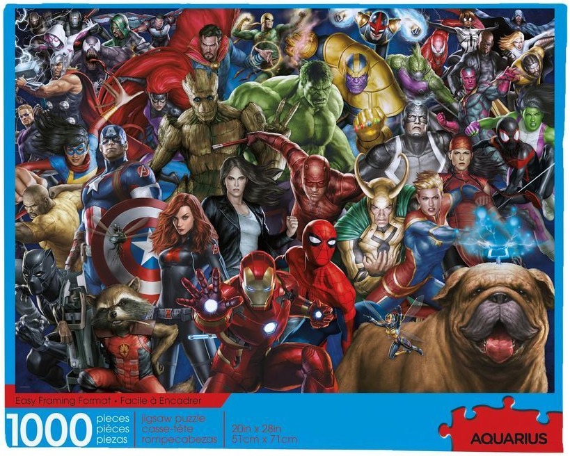 A dense illustration of numerous Marvel superheroes and villains crowded together.