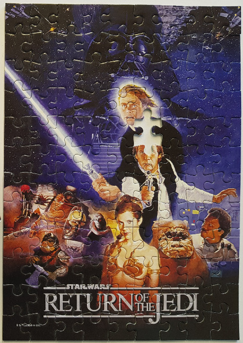 Movie poster art for Star Wars: Return of the Jedi featuring Luke Skywalker, Han Solo, Princess Leia, and Darth Vader.
