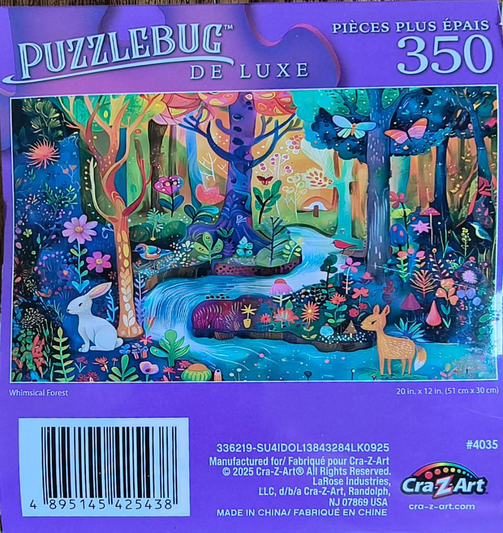 A whimsical forest scene featuring a small stream, a rabbit, and a deer, surrounded by vibrant, stylized flora.