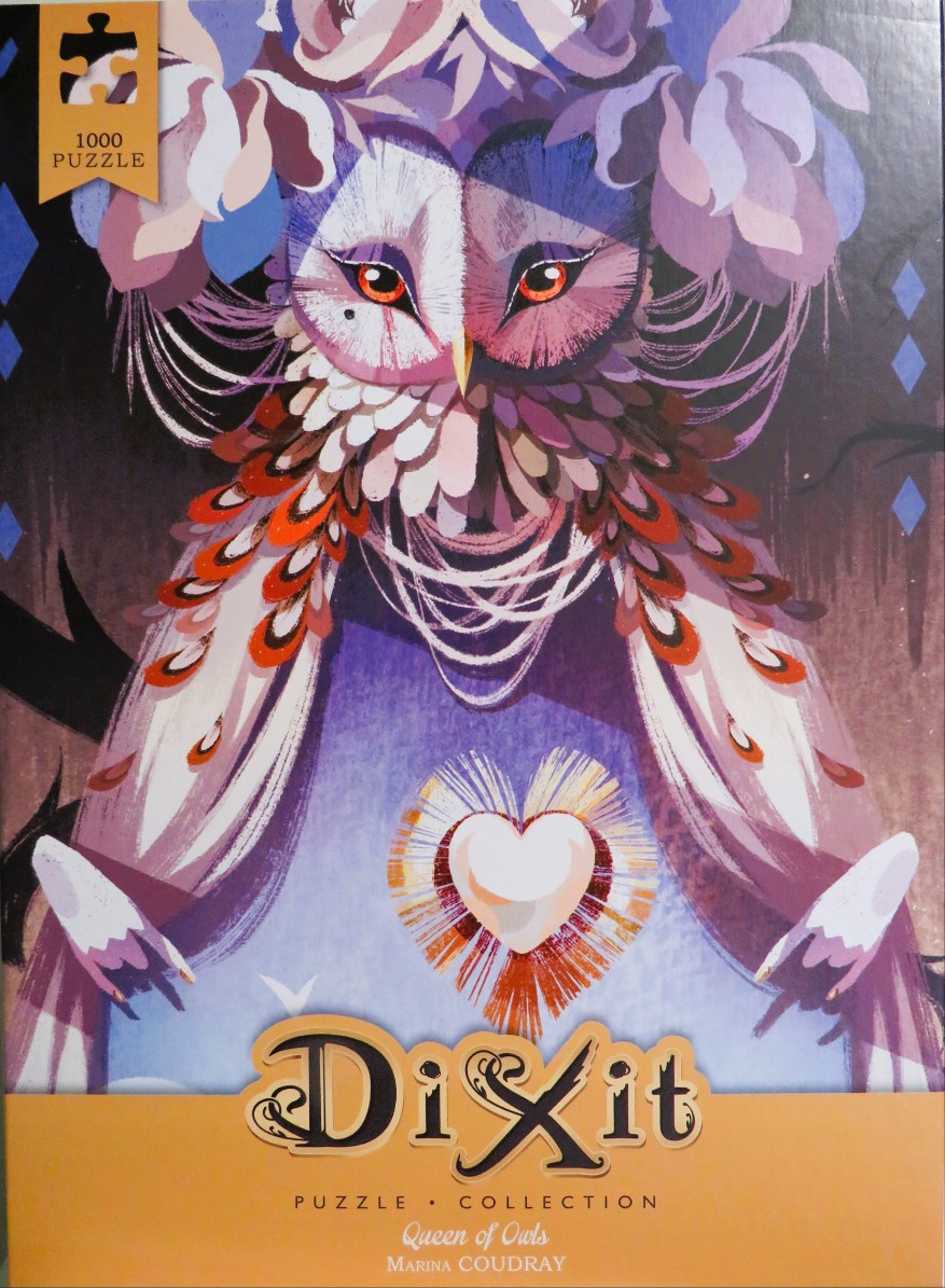 An illustration of an anthropomorphic owl queen wearing an elaborate headdress and a necklace with a heart symbol.