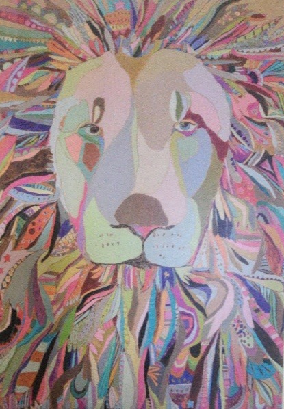 A stylized artistic illustration of a lion