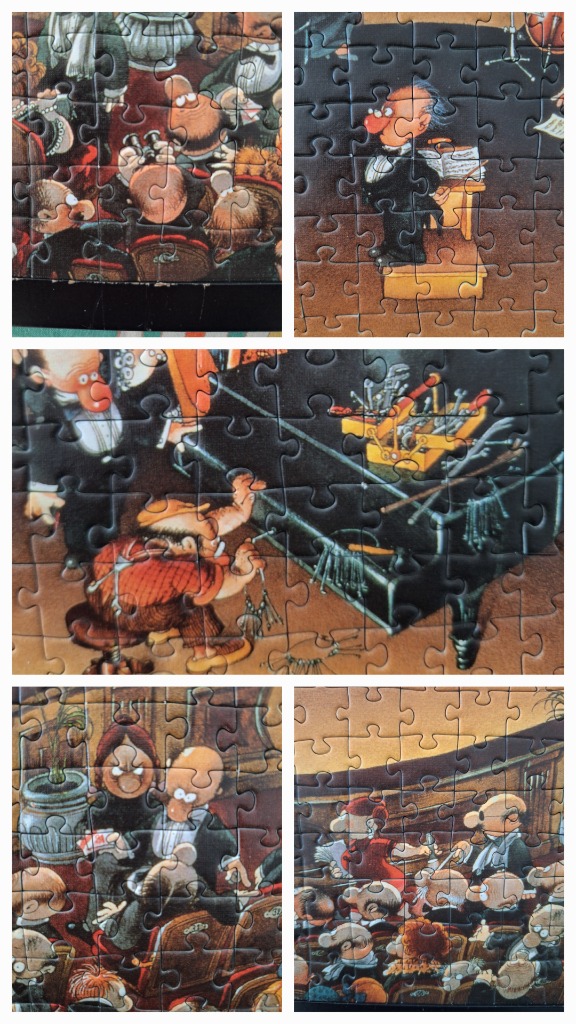 A comedic cartoon illustration of an orchestra and a technician working on a grand piano.