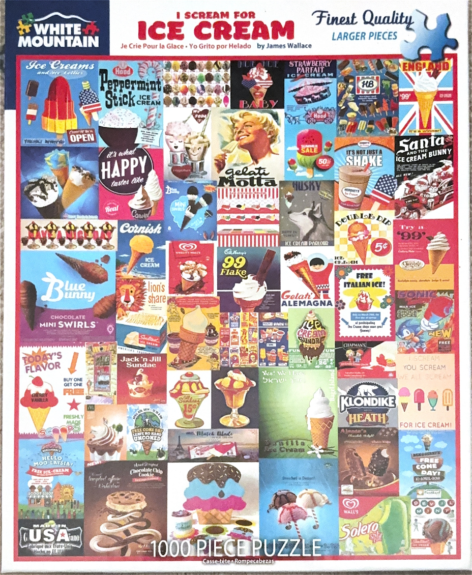 A collage of vintage and modern ice cream advertisements and posters.