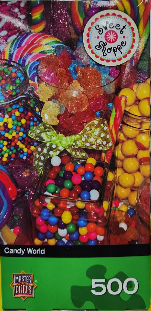 A colorful assortment of candies in jars, including lollipops, jelly beans, and rock candy.