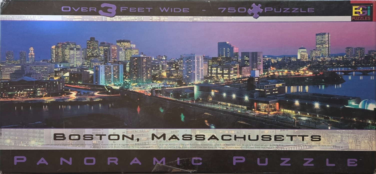 Panoramic view of the Boston skyline at twilight