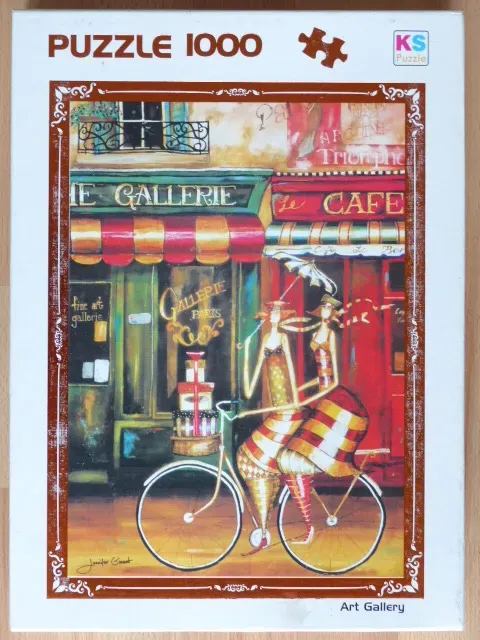 Two stylized women on a bicycle in front of Parisian shopfronts, in a whimsical, painterly style.