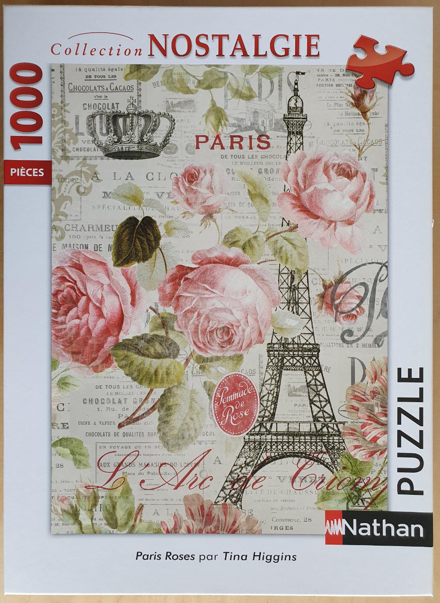 Collage-style illustration featuring the Eiffel Tower, soft pink roses, and vintage French typography.