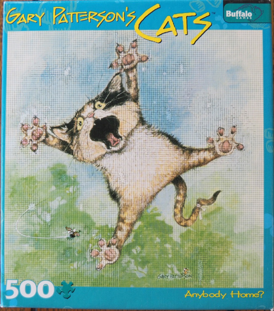 Cartoon illustration of a panicked calico cat pouncing on a housefly