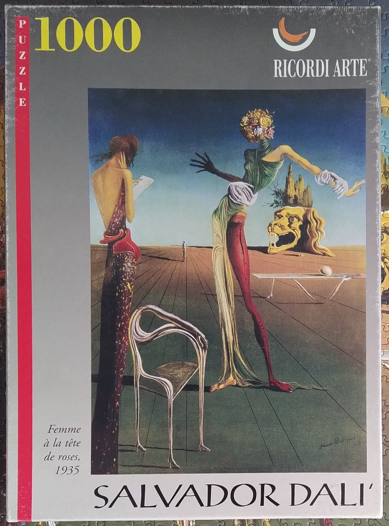 Salvador Dali's Femme à la tête de roses, 1935, featuring a surreal woman with a rose head in a vast, empty landscape.