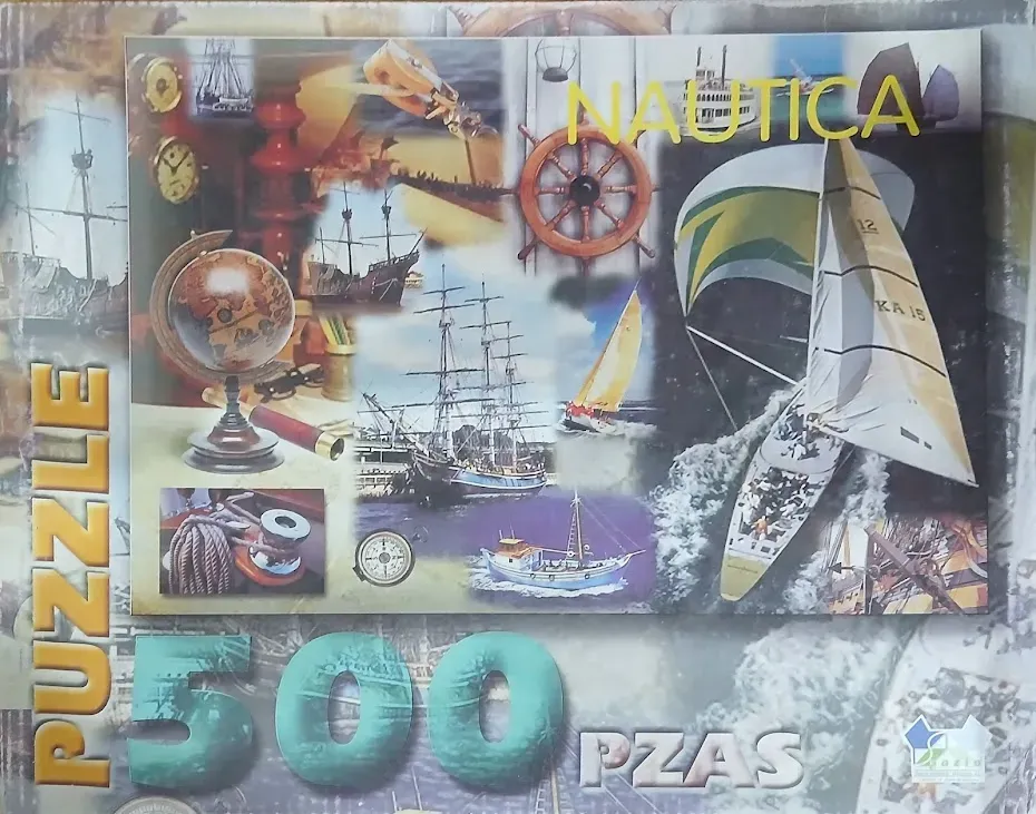 A collage of various nautical elements including sailing ships, a globe, a ship