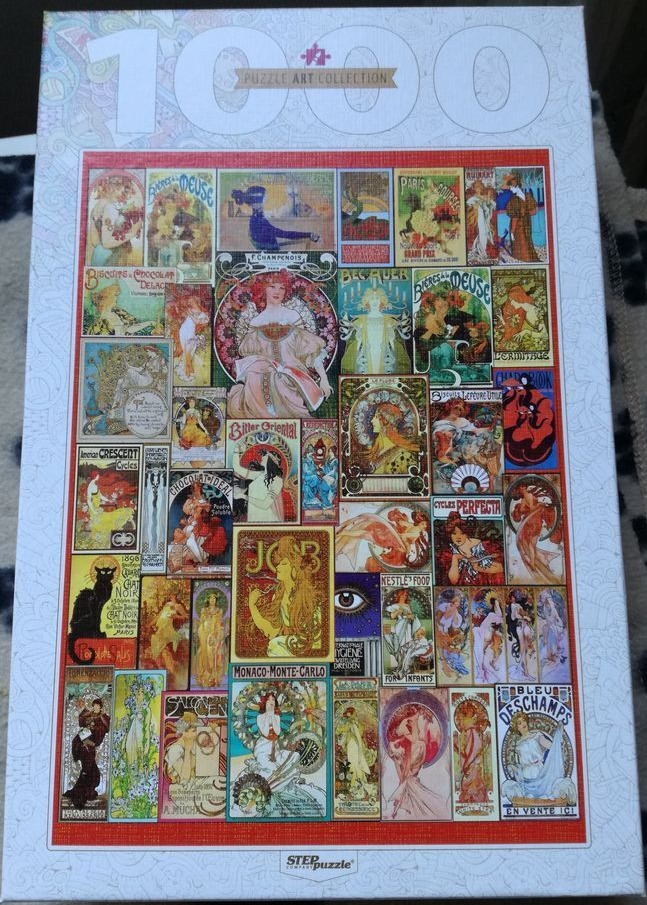 A collage of vintage Art Nouveau posters featuring elegant women and ornate decorative illustrations.