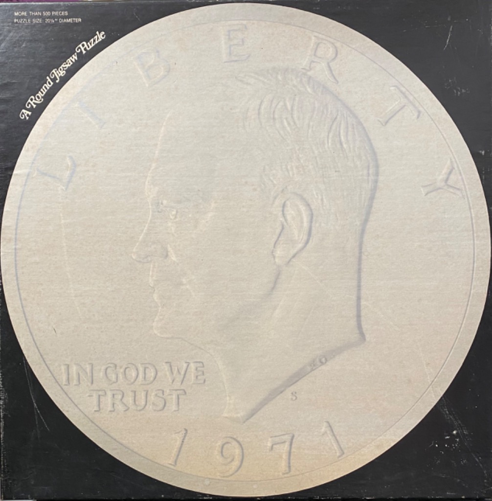 A close-up illustration of a 1971 Eisenhower silver dollar coin against a black background.