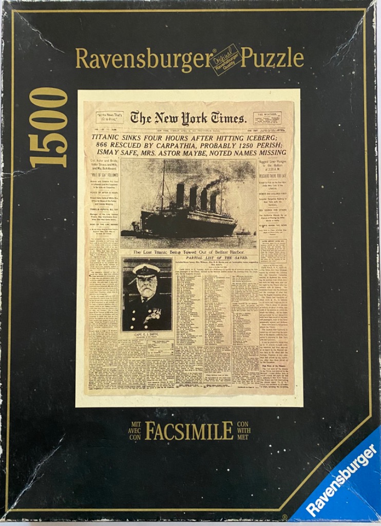 A vintage newspaper front page featuring the sinking of the Titanic and a portrait of Captain E. J. Smith.