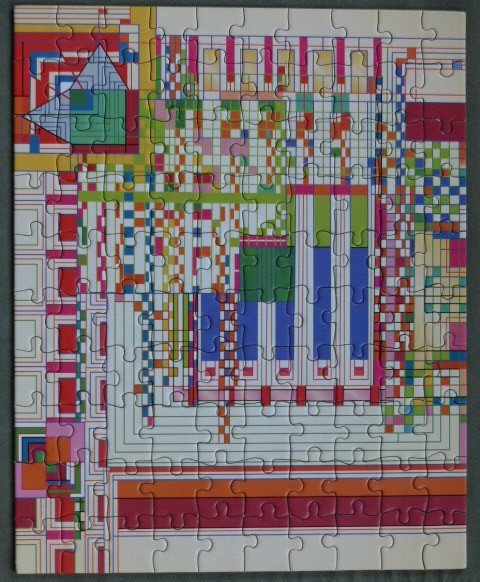 Abstract geometric design with squares, rectangles, and lines in a vibrant, Mondrian-inspired palette.
