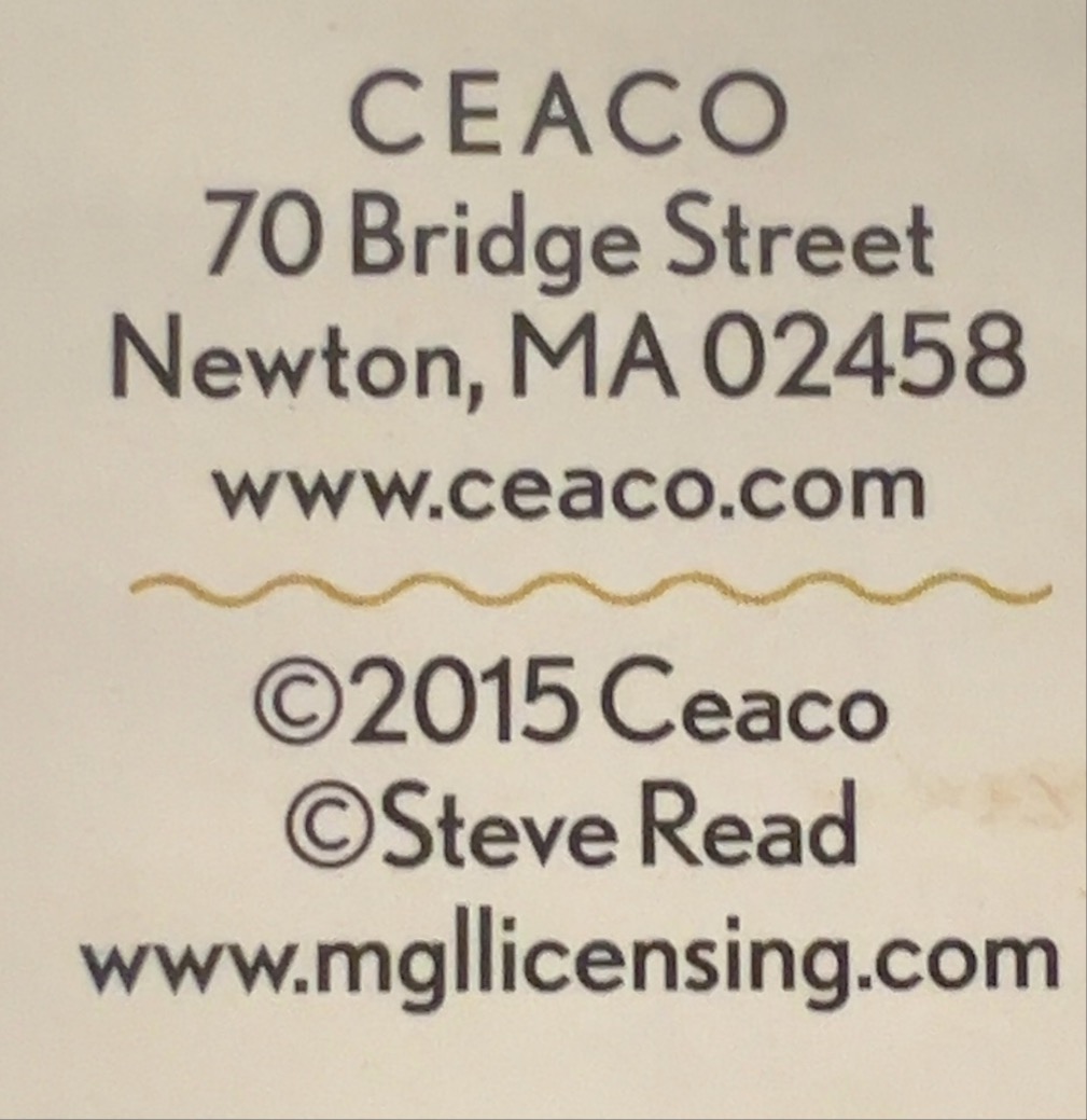 Text details: CEACO, 70 Bridge Street, Newton, MA 02458, www.ceaco.com, 2015, Steve Read, www.mglicensing.com.